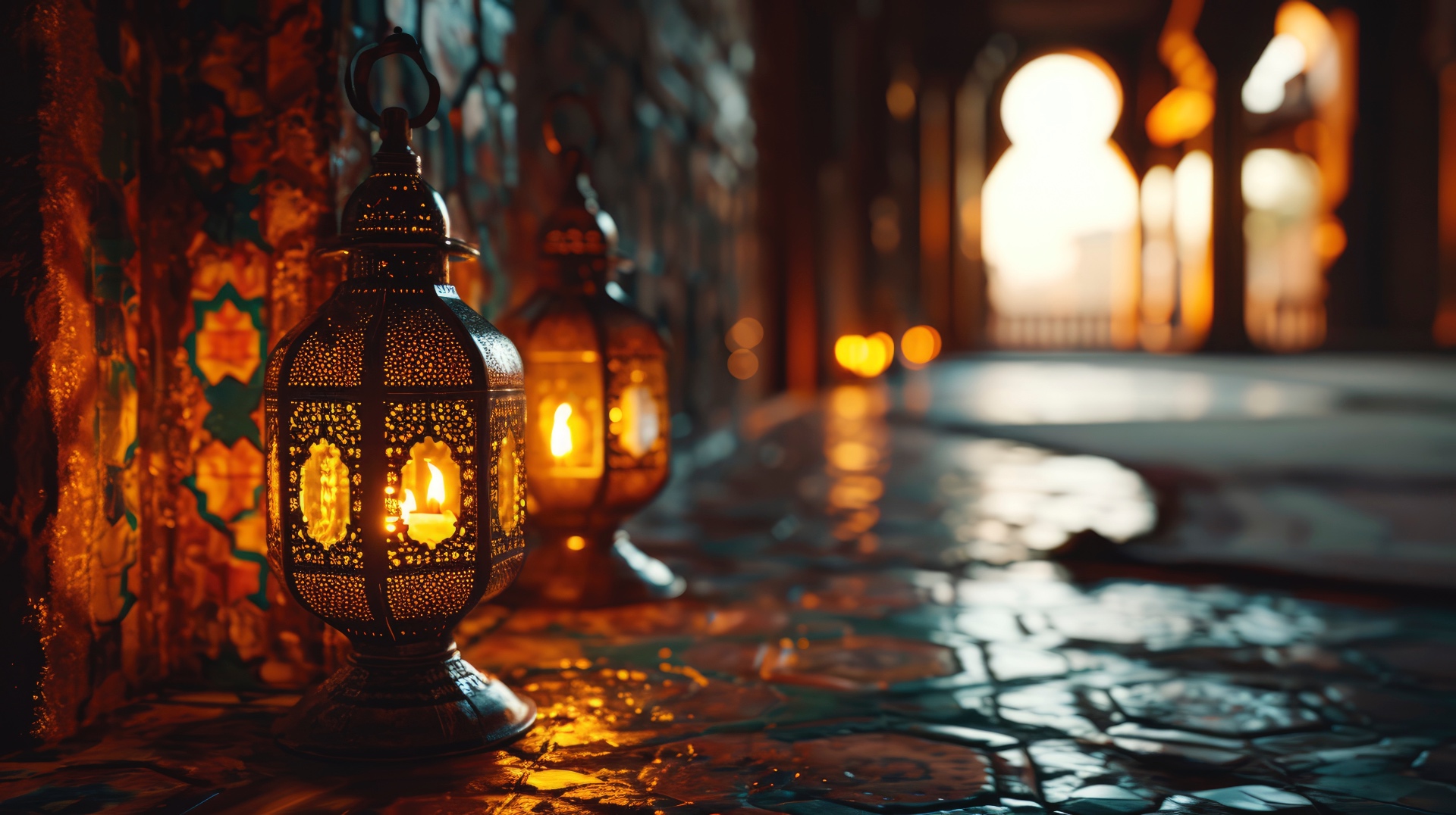 Lanterns glowing at the Khanqah